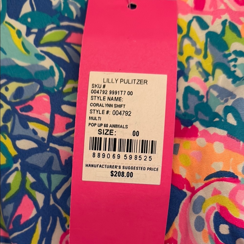 Lilly Pulitzer Pink and Blue Sheath Mini Shift CoralLynn Dress 60 Animals New! - Picture 3 of 10